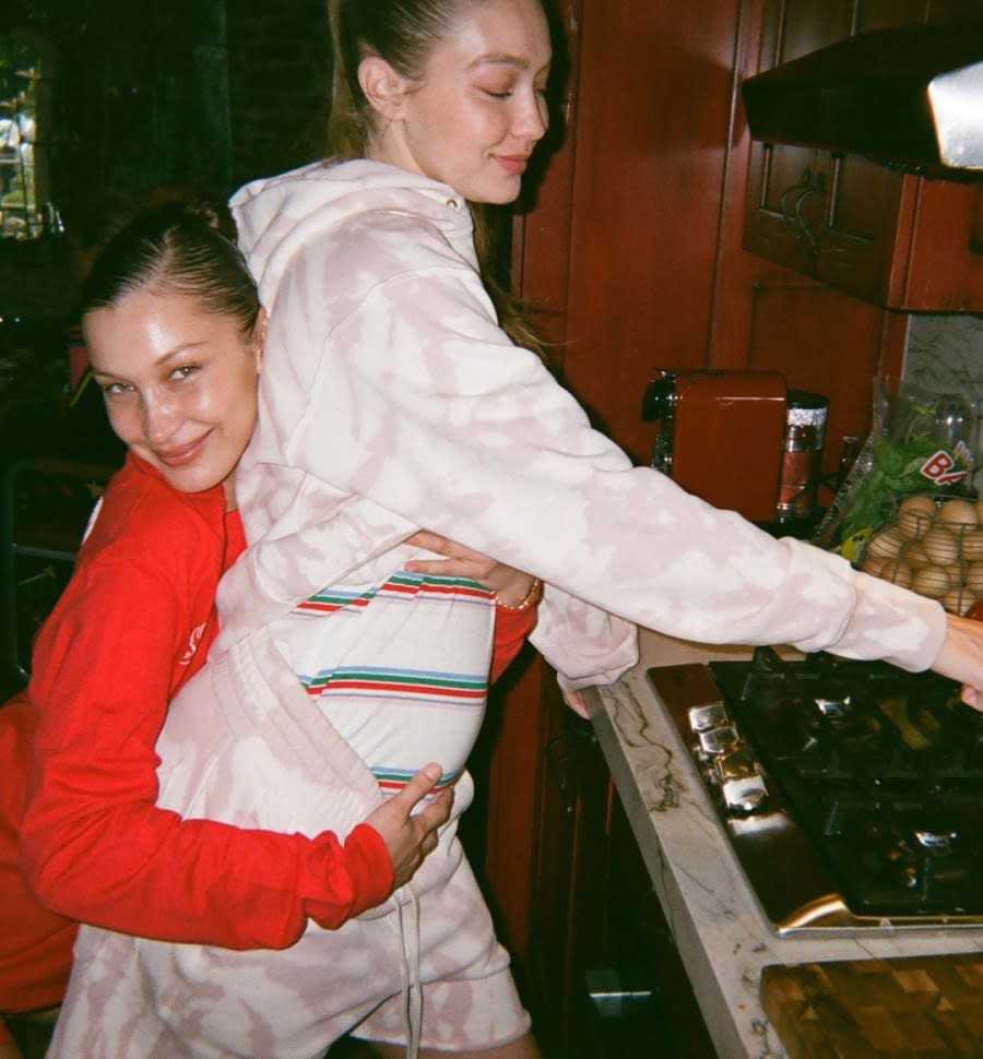 Gigi Hadid and Bella Hadid Hugging Baby Bump