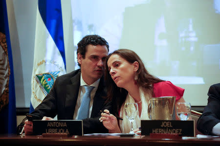 Commissioner Antonia Urrejola, Rapporteur for Nicaragua of the Inter-American Commission on Human Rights (IACHR), speaks with executive secretary Paulo Abrao during a press conference in Managua, Nicaragua May 21, 2018.REUTERS/Oswaldo Rivas