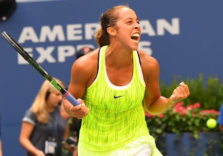 Sept 2, 2016; New York, NY, USA; Madison Keys of the United States reacts after beating Naomi Osaka of Japan on day five of the 2016 U.S. Open tennis tournament at USTA Billie Jean King National Tennis Center. Robert Deutsch-USA TODAY Sports