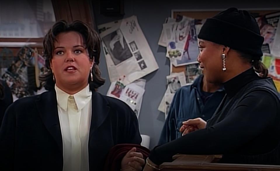 Rosie O'Donnell as Sheri and Queen Latifah as Khadijah in a scene from "Living Single"