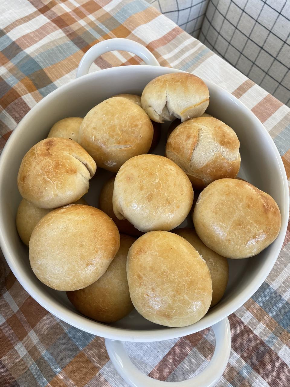Once I ate one I realized that 1) maybe I had messed up somewhere and/or 2) this recipe wasn't very good. I thought the rolls were actually very dense. Not quite that light and fluffy result I was hoping for to help soak up my gravy. Still, it was on to the next.