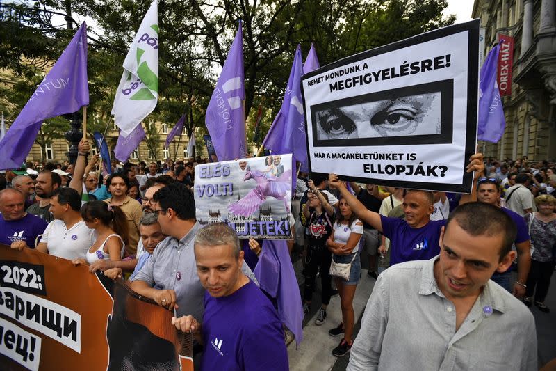 Protest against the Hungarian government for using Pegasus spyware in Budapest