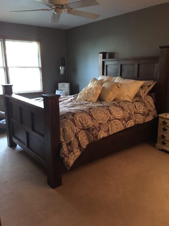 A customer’s bedroom before Lawrence’s renovation and the remodeled room is below.