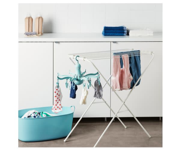 This drying rack with clips will keep easy-to-lose items like socks and lingerie organized while they dry. Clip it onto an existing drying rack, hang it from a closet bar, or even attach it to your shower rod to keep it out of the way. <strong><a href="https://fave.co/2KiiYlb" target="_blank" rel="noopener noreferrer">Get it at IKEA, $5</a></strong>.