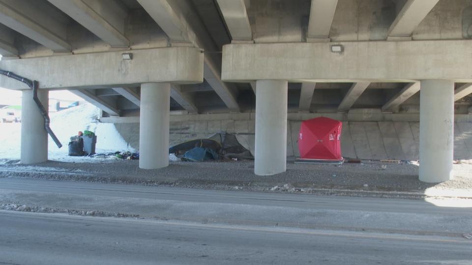 Tents under an overpass on Thursday in Saint John.