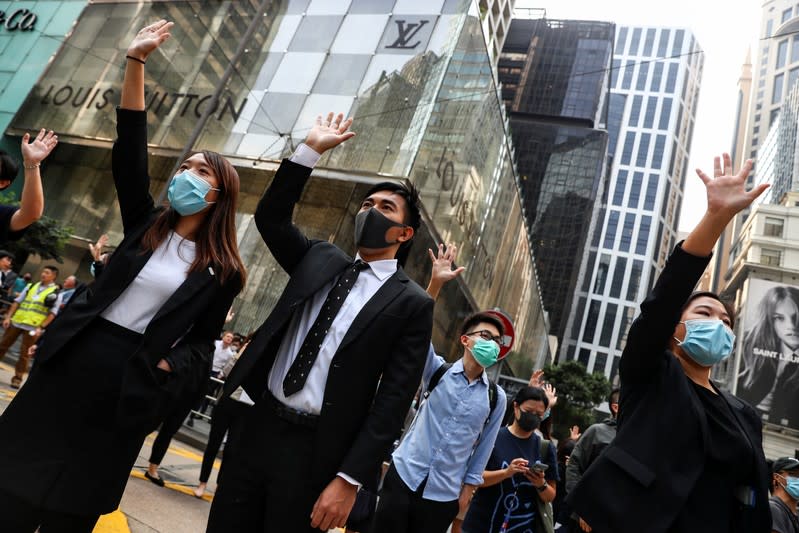 Anti-government demonstrators gather to protest in Central, Hong Kong