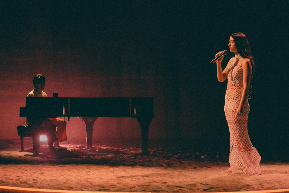 Lorde performed in a crocheted dress at The Late Late Show - Credit: CBS