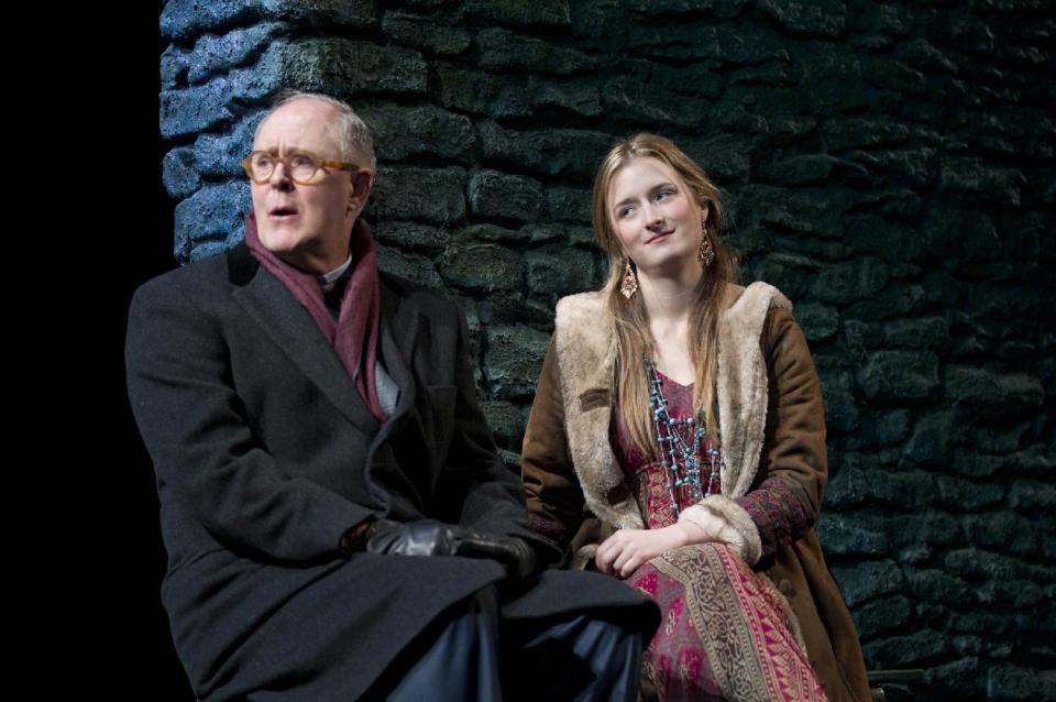 In this theater image released by Boneau/Bryan-Brown, John Lithgow portrays columnist and political pundit Joseph Alsop, left, and Grace Gummer portrays Abigail in a scene from the play "The Columnist," playing at the Samuel J. Friedman Theatre in New York. (AP Photo/Boneau/Bryan-Brown, Joan Marcus)