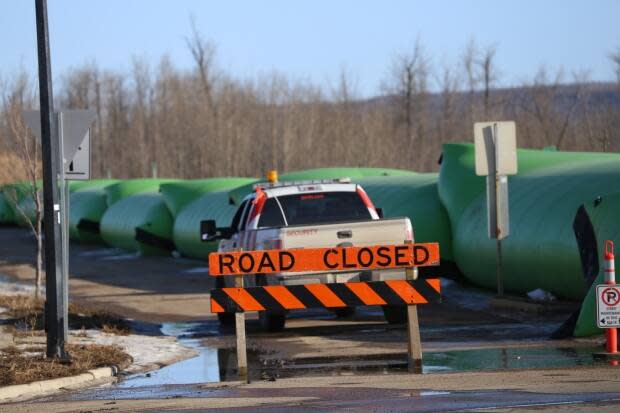 The municipality put up triple dams as temporary flood mitigation in 2021. (Jamie Malbeuf/CBC - image credit)