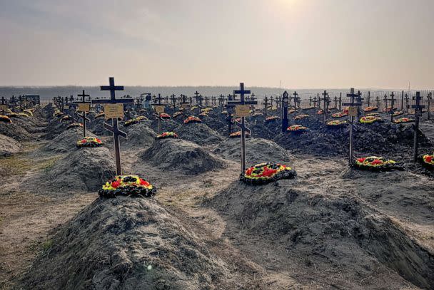 PHOTO: Graves of Russian Wagner mercenary group fighters are seen in a cemetery near the village of Bakinskaya in Krasnodar region, Russia, January 22, 2023. (Stringer/Reuters)