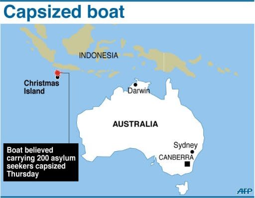 A map showing Christmas Island where Australian authorities said a boat believed carrying 200 asylum seekers capsized on Thursday