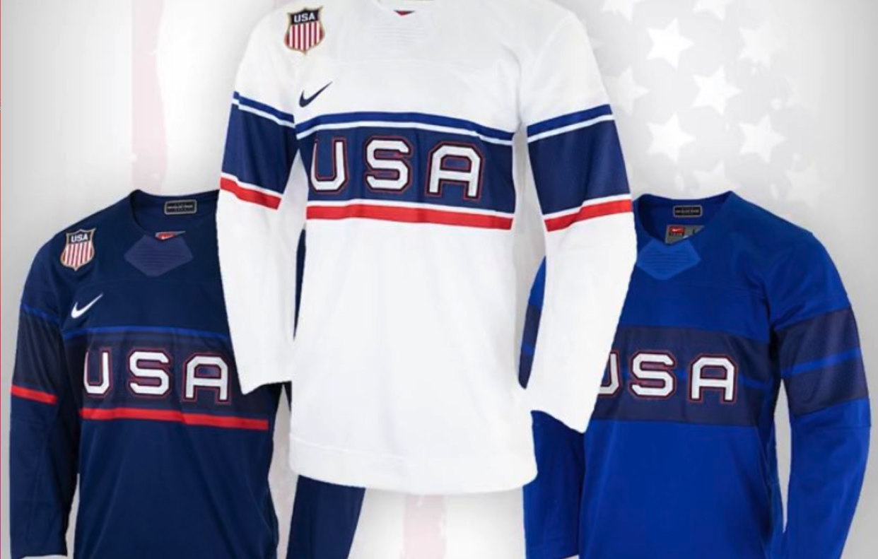 American and Canadian hockey fans stand united today, and all it took was a couple of poorly designed Olympic hockey uniforms to get it done. (Twitter/@USAHockey)