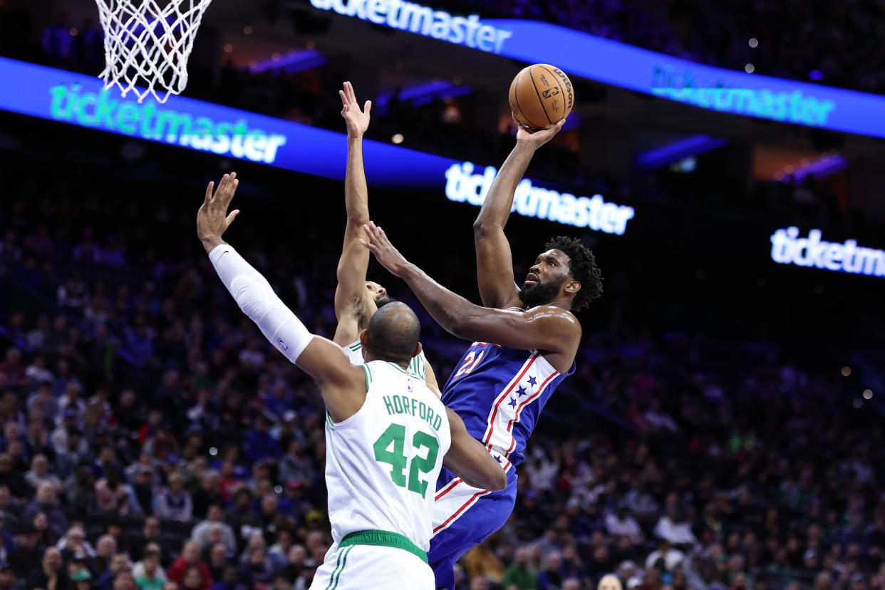 Joel Embiid dropped 27 and 10 in Philly's narrow win over Boston last week. (Tim Nwachukwu/Getty Images)