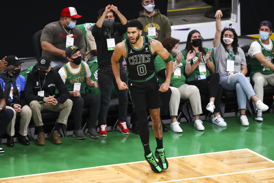 Jayson Tatum scored 50 points for the second time in four games. (Adam Glanzman/Getty Images)