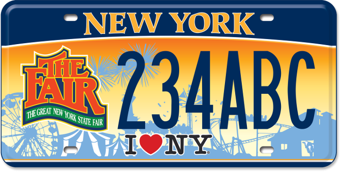 The New York State Fair plate is a custom license plate available in New York, in addition to a number of other custom plates and 10 regional license plates unveiled in New York this year.