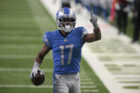 Detroit Lions wide receiver Marvin Hall runs into the end zone after a 55-yard reception for a touchdown during the first half of an NFL football game against the Washington Football Team, Sunday, Nov. 15, 2020, in Detroit. (AP Photo/Tony Ding)