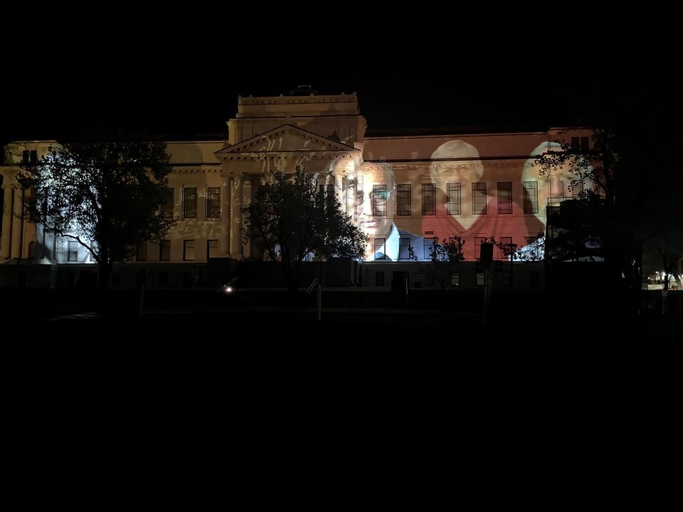 A celebratory light show and video were projected on the University of Utah’s historic Park Building at the culmination of festivities to celebrate the university’s just-completed “Imagine New Heights” giving campaign that raised $3 billion over eight years, on Saturday, April 29, 2023. | University of Utah