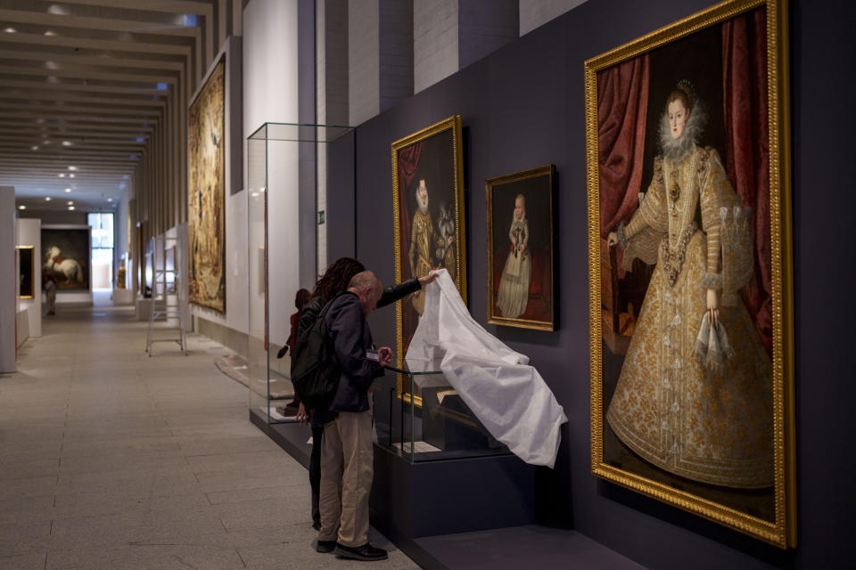 A general view of the museum is pictured at the Royal Collections Gallery in Madrid, Spain, Friday, May. 19, 2023. Spain is set to unveil what is touted as one of Europe’s cultural highlights of the year with the opening in Madrid of The Royal Collections Gallery next month. The Gallery building itself, nestled subtly in the steep hillside that falls away from the city's breathtaking Royal Palace and the Almudena Cathedral, is an impressive work of art in itself. (AP Photo/Manu Fernandez)