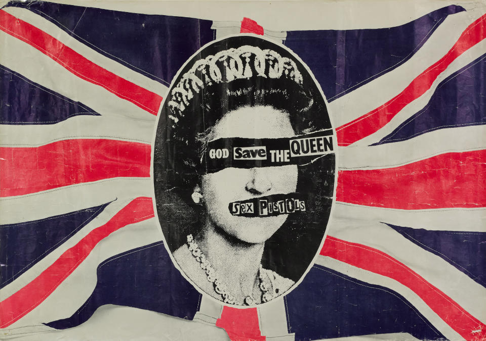 Jamie Reid’s God Save the Queen promotional poster, once owned by Sid Vicious (Sotheby’s/PA)