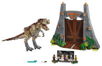 Inspired by the blockbuster Jurassic World franchise, this brand-new set features the original Jurassic Park gate and a large, fully posable, brick-built T. rex.