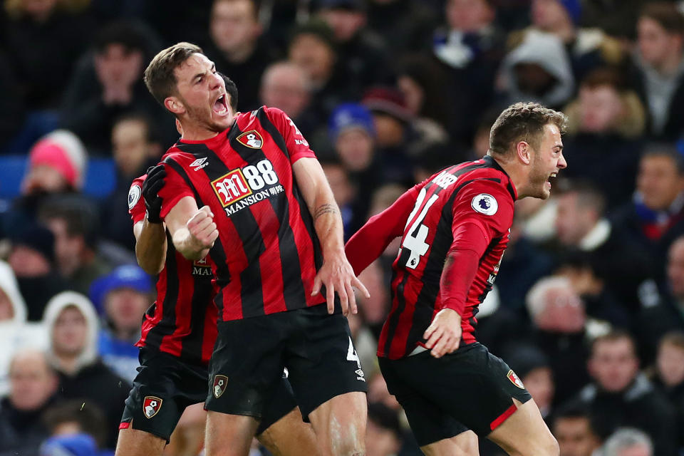 Dan Gosling of AFC Bournemouth celebrates with his teammates. (Credit: Getty Images)