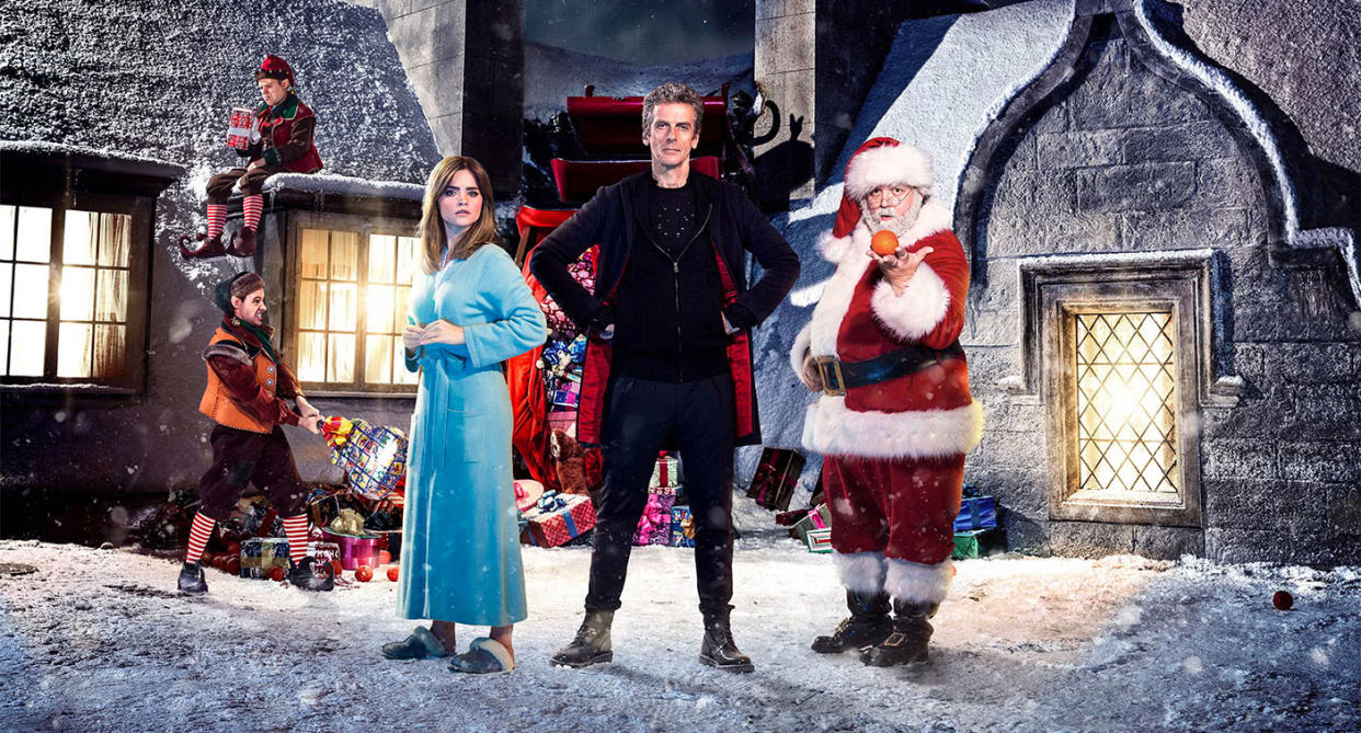 Nick Frost appeared with Jenna Coleman and Peter Capaldi in the 2014 Doctor Who Christmas special Last Christmas. (BBC)
