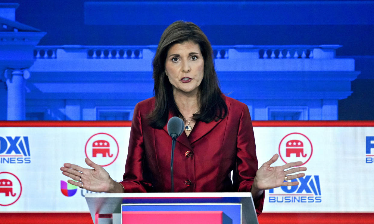 Nikki Haley, former ambassador to the United Nations, during the Republican primary presidential debate on Wednesday.
