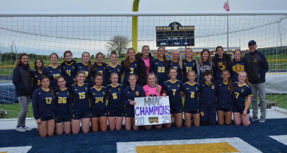 The Ovid-Elsie girls soccer team secured the MMAC title with its 8-0 win over Durand on Thursday, May 9, 2024.