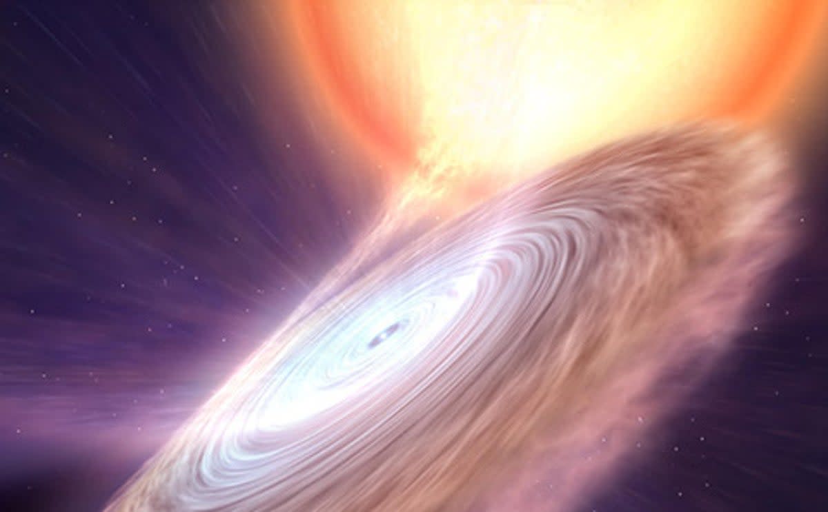 Depiction of neutron star blowing out warm and cold winds (Gabriel Pérez (IAC))