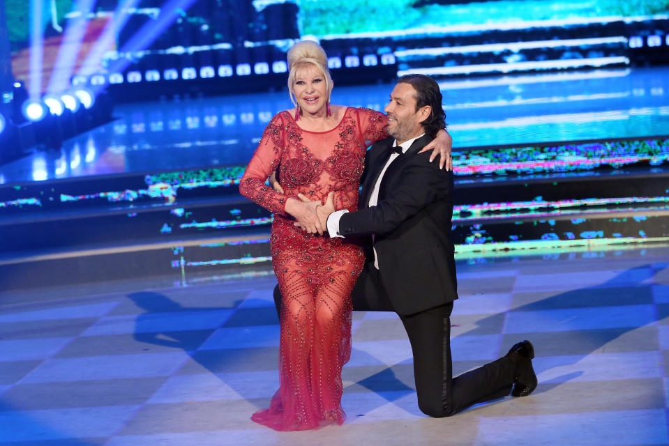 President Trump’s first wife was a vision in red for her dance with ex-husband Rossano Rubicondi. (Photo: Elisabetta A. Villa/Getty Images)