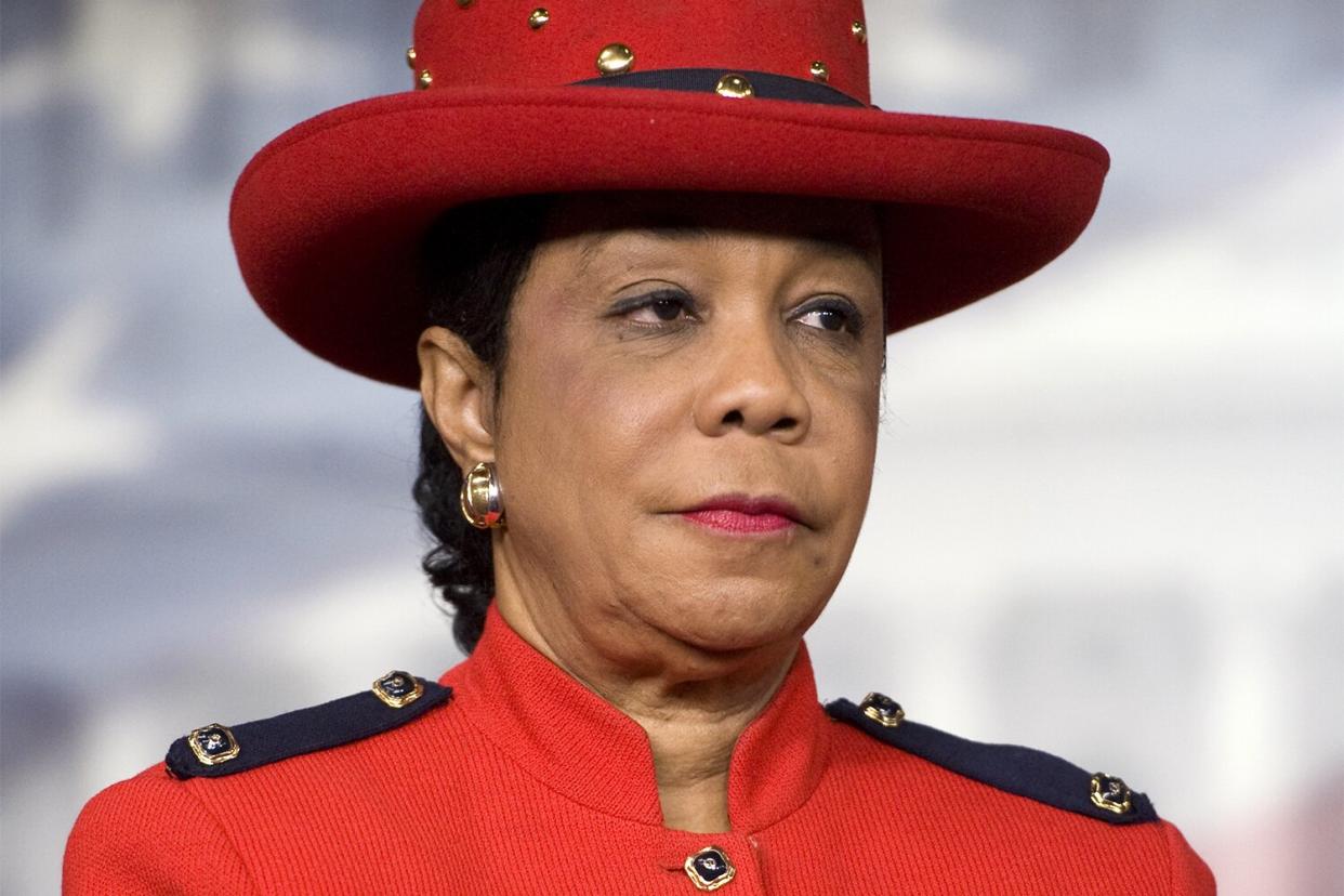 UNITED STATES - JANUARY 19: Rep. Frederica Wilson, D-Fla., waits to speak at a news conference in the Capitol with members of the Congressional Asian Pacific American Caucus, the Congressional Hispanic Caucus and the Congressional Black Caucus, to discuss the impact of a health care repeal on minority communities. (Photo By Tom Williams/Roll Call)