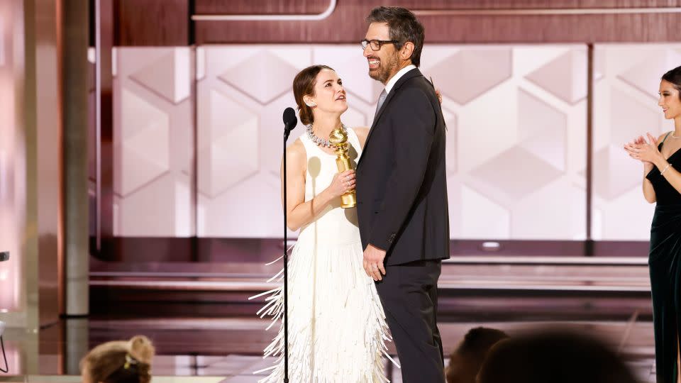 (From left) Keri Russell and Ray Romano at the 2024 Golden Globe Awards in Beverly Hills. - Sonja Flemming/CBS/Getty Images