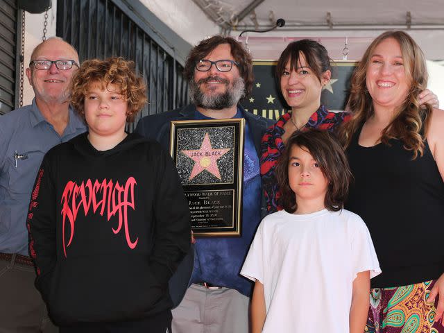 <p>David Buchan/Variety/Penske Media/Getty</p> Jack Black with father Thomas William Black, Sons Samuel Black and Thomas Black and wife Tanya Haden on the Hollywood Walk of Fame on September 18, 2018 in Hollywood, California.