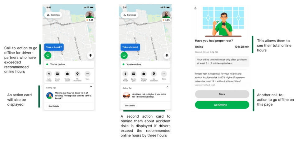 Screengrab of Grab's “fatigue nudges” safety feature (Photo: Grab Singapore)
