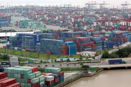 FILE PHOTO: A general view of a container port in Shanghai August 11, 2009. REUTERS/Aly Song/File Photo