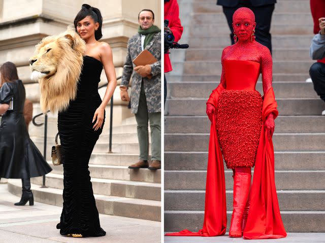 <p>Getty Images/ InStyle</p> Kylie Jenner and Doja Cat outside the Schiaparelli Haute Couture Spring Summer 2023 show