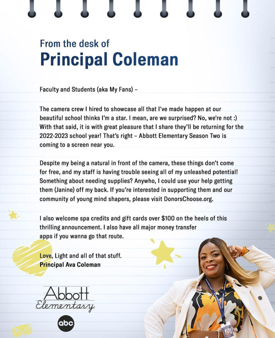 Principal Coleman Note