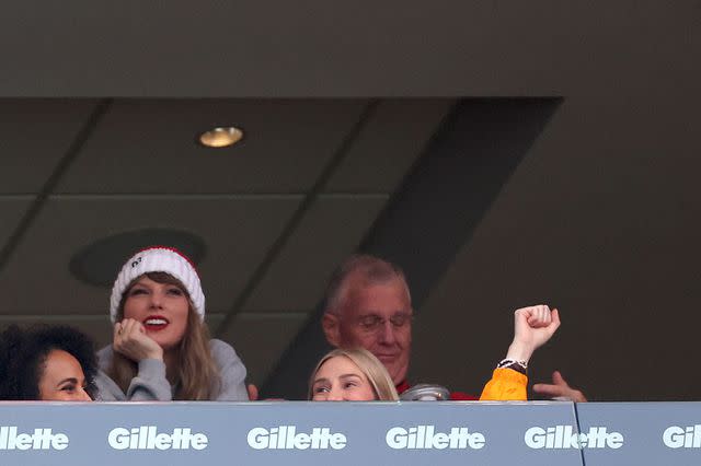<p>Maddie Meyer/Getty</p> Taylor and Scott Swift watched the Kansas City Chiefs game together on Dec. 17.