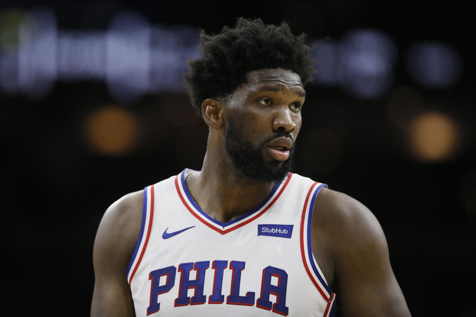 Joel Embiid took an uncharacteristically humble approach to critical comments from the TNT set. (AP Photo/Matt Slocum)