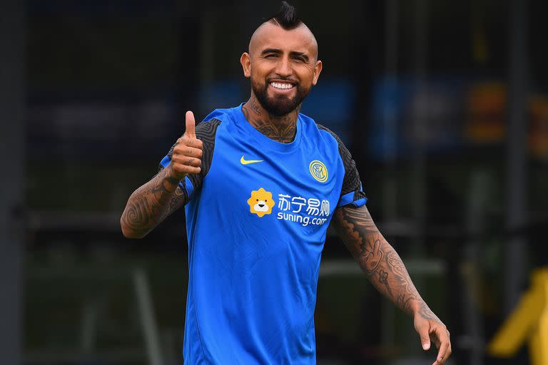 Arturo Vidal en su primer entrenamiento en el Inter de Milán