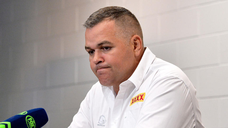 Pictured here, Brisbane Broncos coach Anthony Seibold after his side's loss to the Titans.