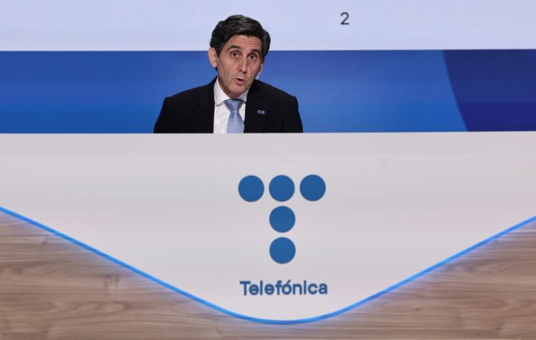 Jose María Álvarez-Pallete, presidente de Telefónica, durante la última presentación de resultados anuales de la compañía, el 22 de febrero de 2024 en Madrid (Thomas Coex)