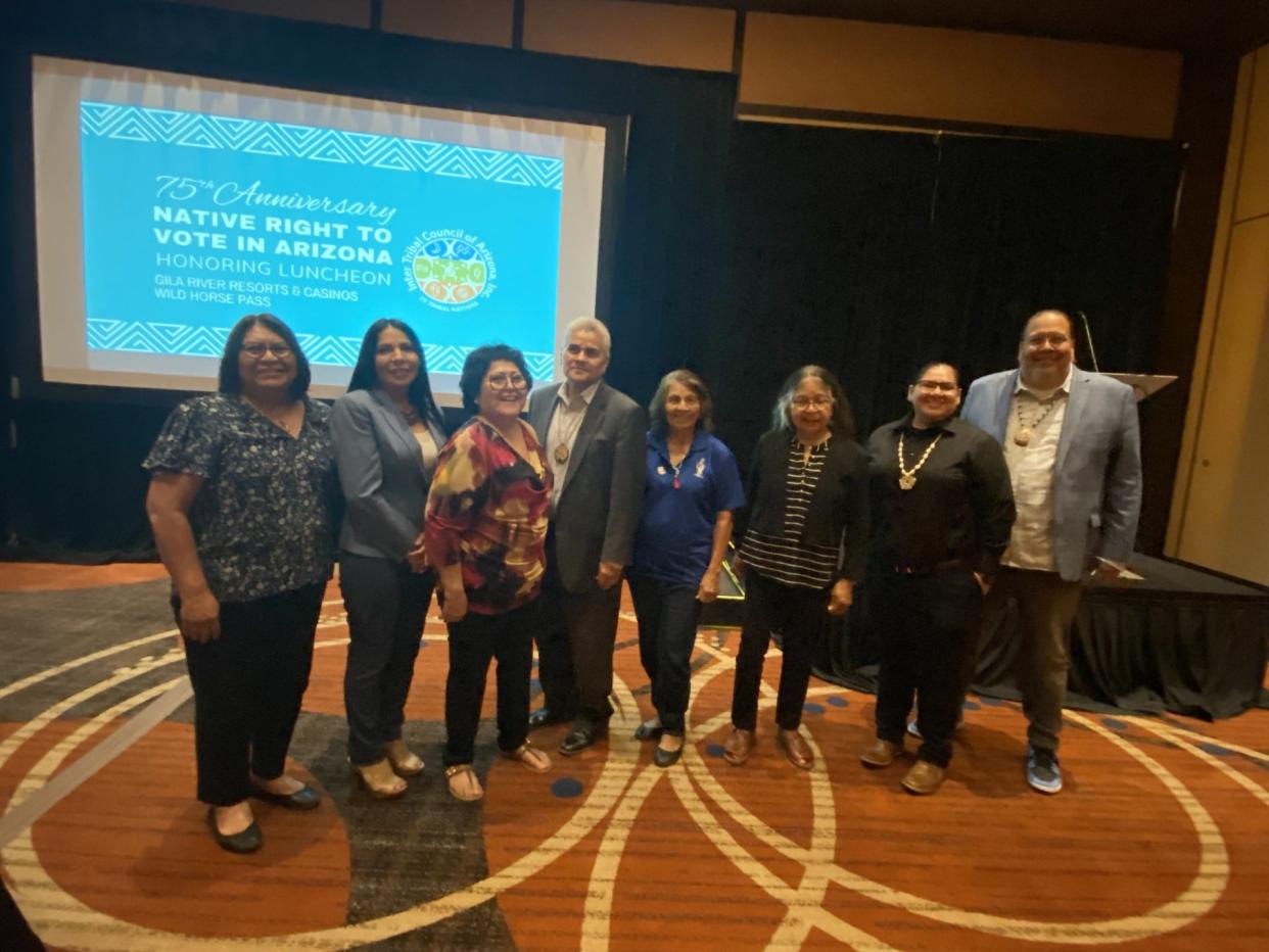 Arizona tribal leaders gather to celebrate the 75th anniversary of the Native right to vote in Arizona. The event was held July 14, 2023.