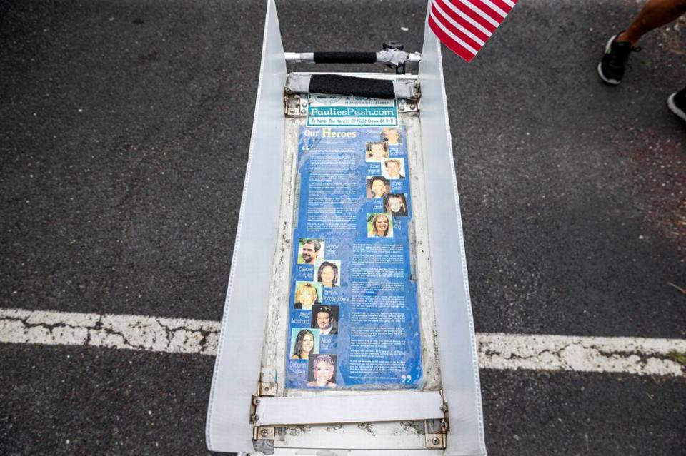 Retired flight attendant Paul Veneto, of Paulie’s Push, is pushing an airline beverage cart 300 miles from New Jersey to Shanksville, Pa. to honor Flight 93 and the flight crews who lost their lives on Sept. 11, 2001.