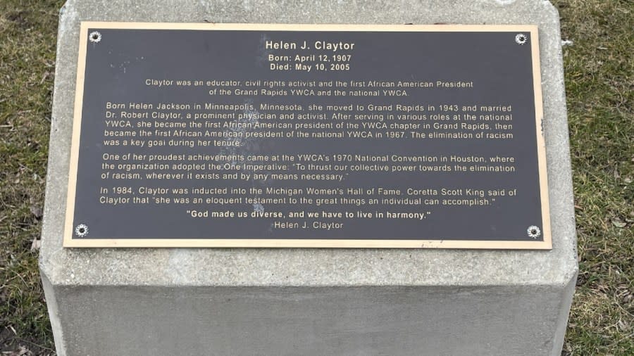 The plaque for the statue of Helen Jackson Claytor.