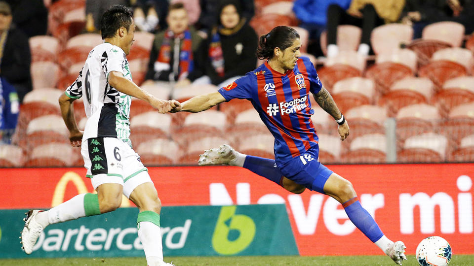 Kosta Petratos, pictured here during the Newcastle Jets' clash with Western United.