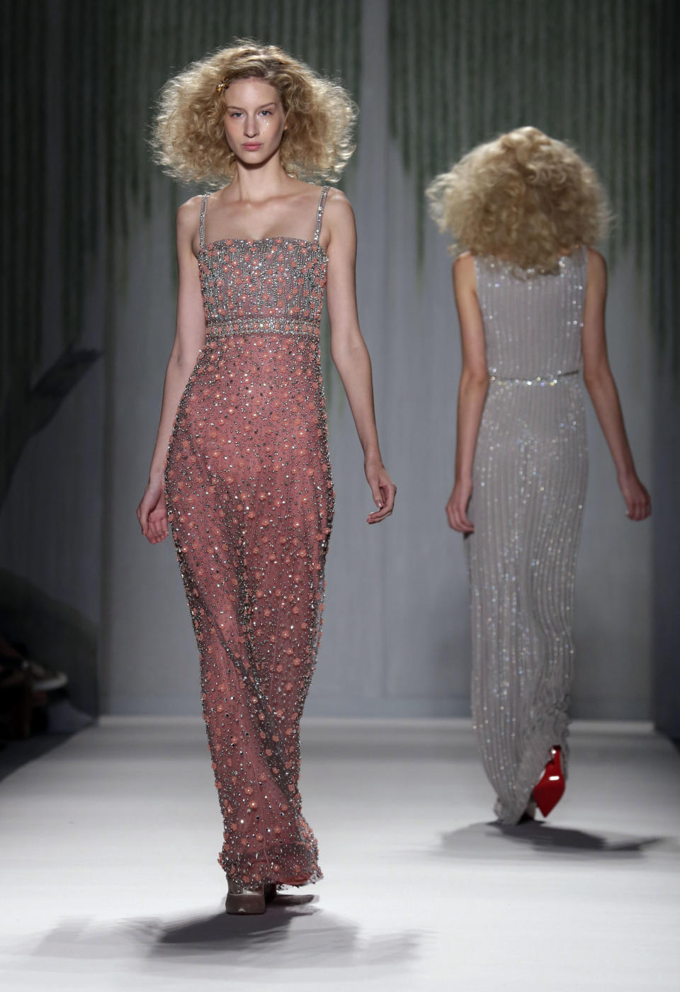 The Jenny Packham Spring 2014 collection is modeled during Fashion Week in New York, Tuesday, Sept. 10, 2013. (AP Photo/Richard Drew)