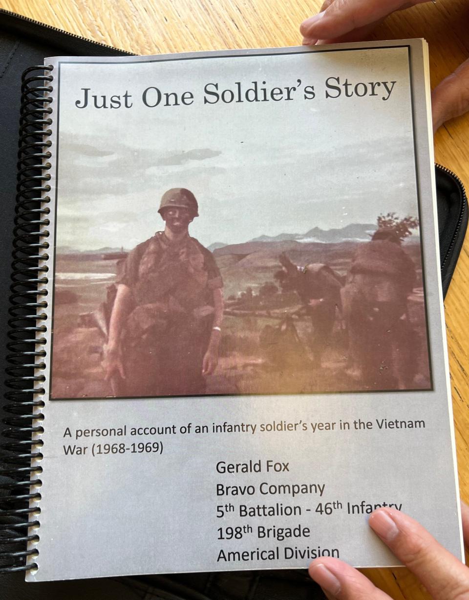 Stark County native Gerald "Jerry" Fox, 75, displays his booklet/memoir, "Just One Soldier's Story," which chronicles his military service during the Vietnam War. The project has been turned into a slideshow documentary with the assistance of Stark State College's digital media technology program.