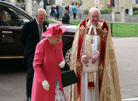 Britain's Queen Elizabeth and Prince Philip, Duke of Edinburgh arrive ahead of the wedding of Lady Gabriella Windsor and Thomas Kingston at St George's Chapel in Windsor Castle, near London, Britain May 18, 2019. Steve Parsons/Pool via REUTERS