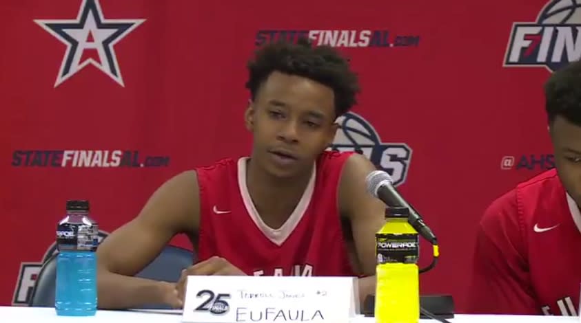 After losing in the state championships, Terrell Jones of the Eufaula High School basketball team talks about how much his coach changed his life. (Twitter/@RDiSangro__WTVY)